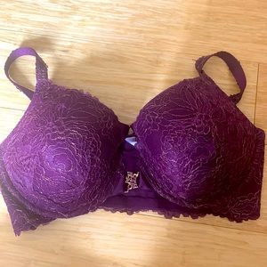 Savage x Fenty 38G purple with gold detail bra front clasp racer back